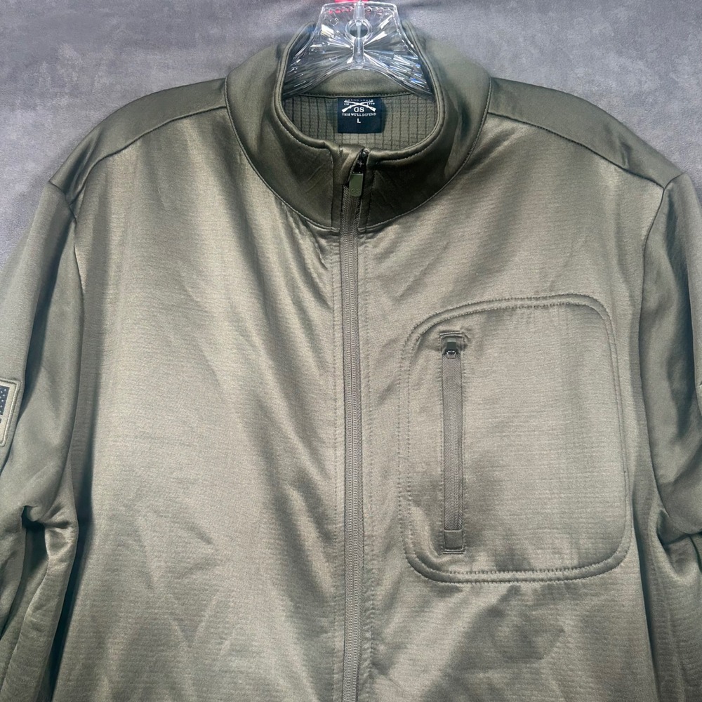 Grunt Style Men Large Green Full Zip Tactical Fleece Jacket American Flag Patch - Picture 2 of 8